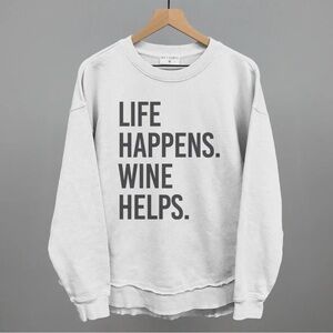 Oversized Terry Poncho with “Life Happens Wine Helps”.